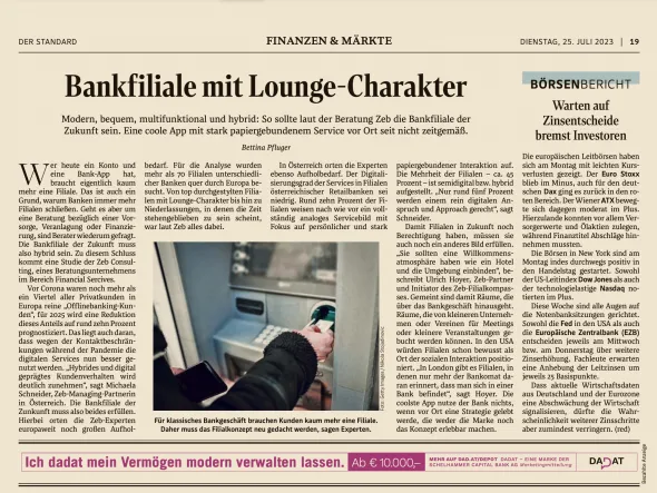 zeb Filialkompass "Lounge-Charakter und offen für Community – So sollen Bankfilialen moderner werden"