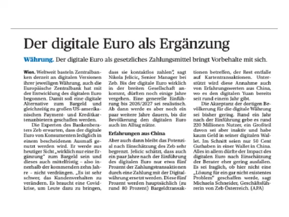 Der digitale Euro als Ergänzung