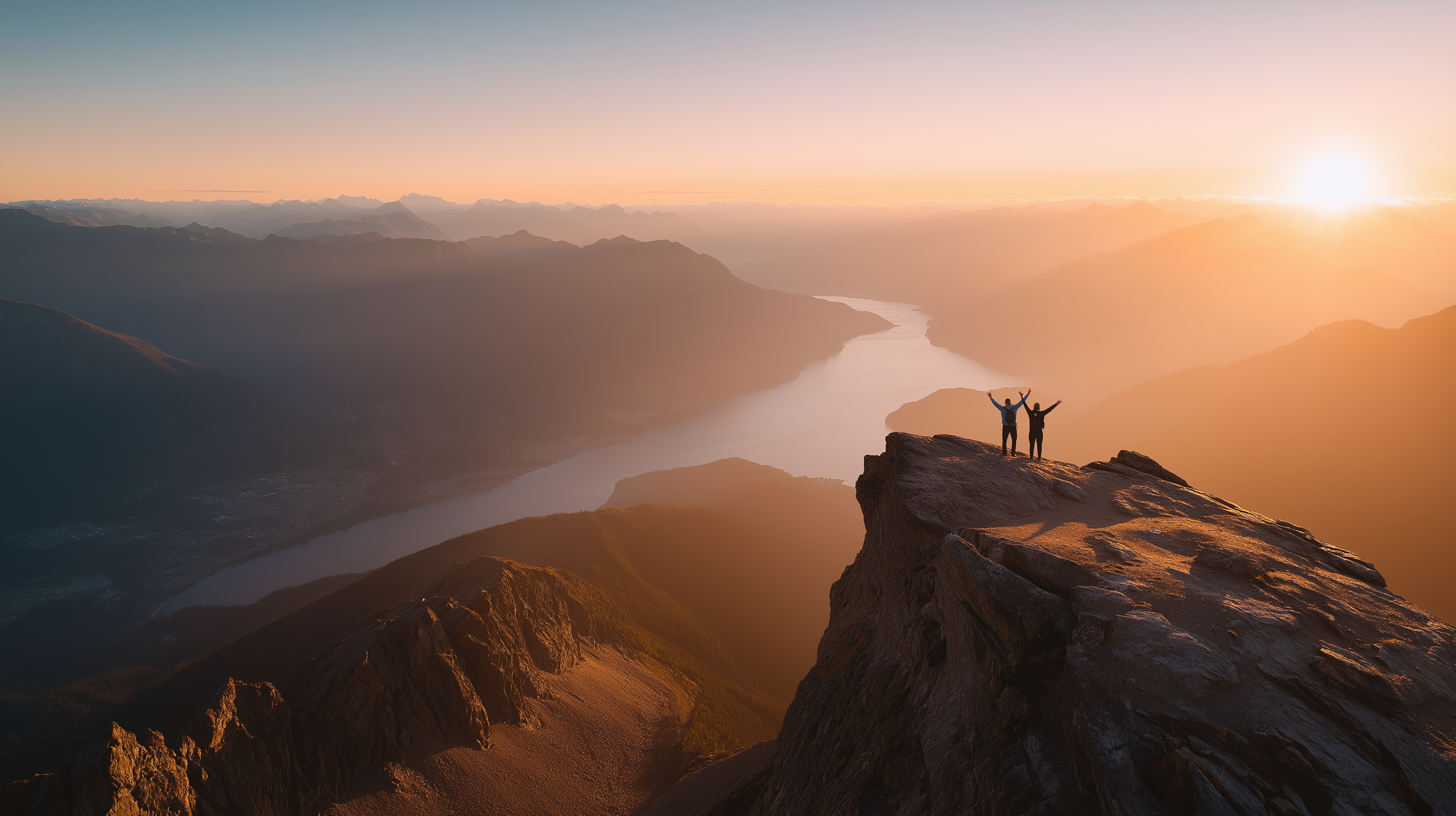 Zwei Menschen, die auf einem Gipfel stehen
