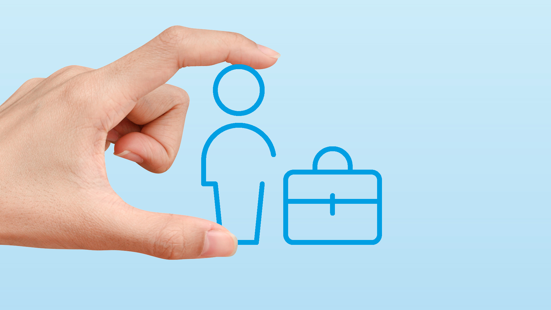 eine Hand, die eine Person hält, und eine Aktentasche
