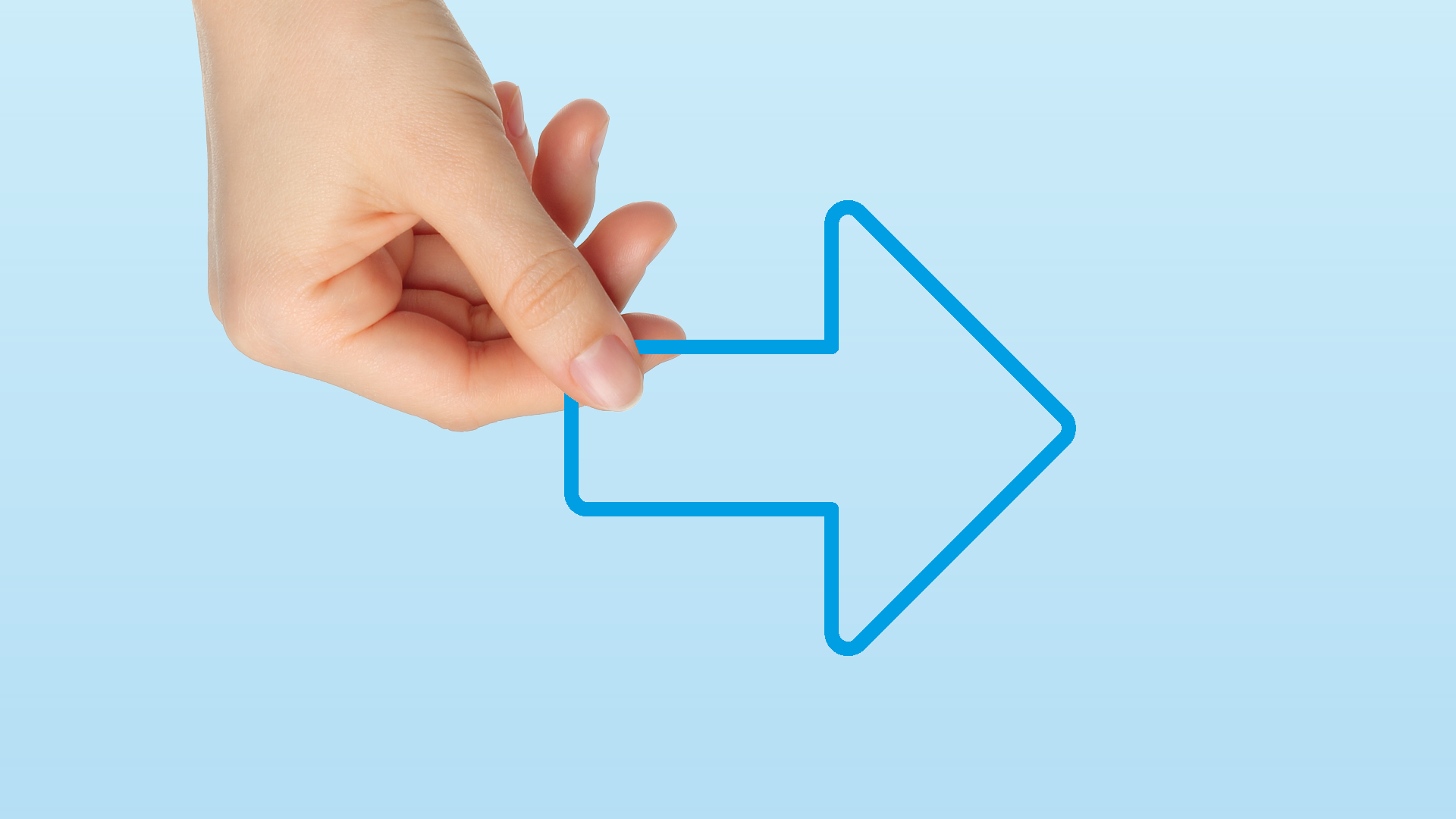 eine Hand, die einen blauen Pfeil hält