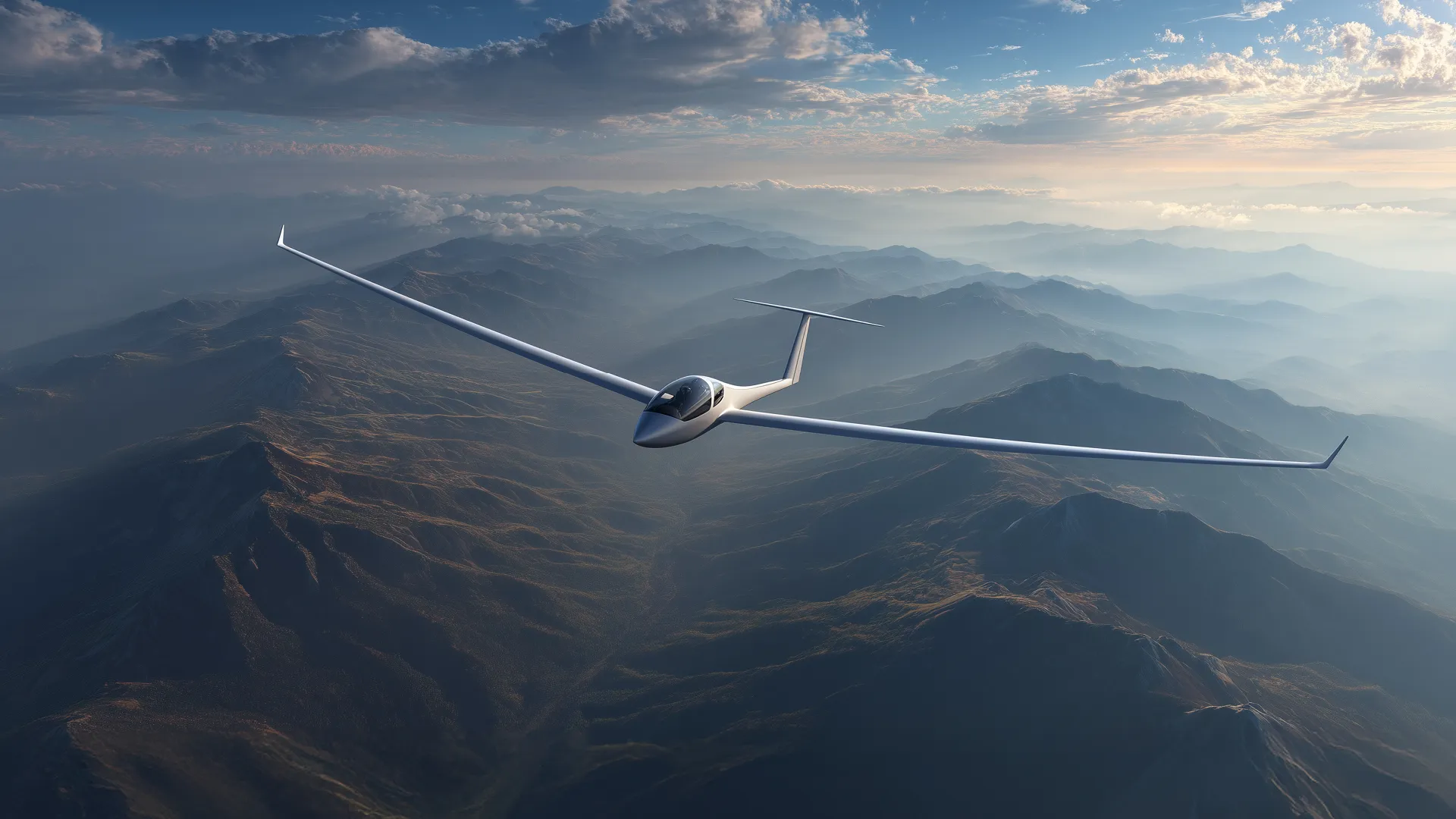 Ein Segelflugzeug, das über Berge fliegt Ein Segelflugzeug, das über Berge fliegt