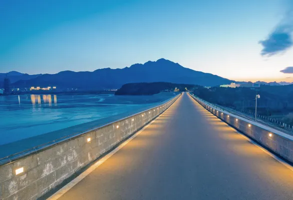 a road with lights on it