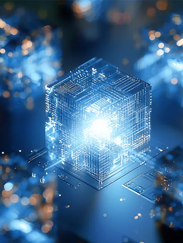 Ein leuchtender Würfel mit vielen kleinen Quadraten