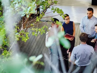 a group of people standing on a deck