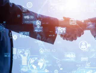 Ein Händedruck mit Symbolen und Zahlen