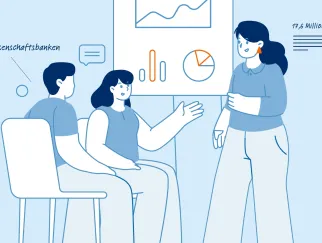 Eine Karikatur einer Frau und eines Mannes in einem Treffen