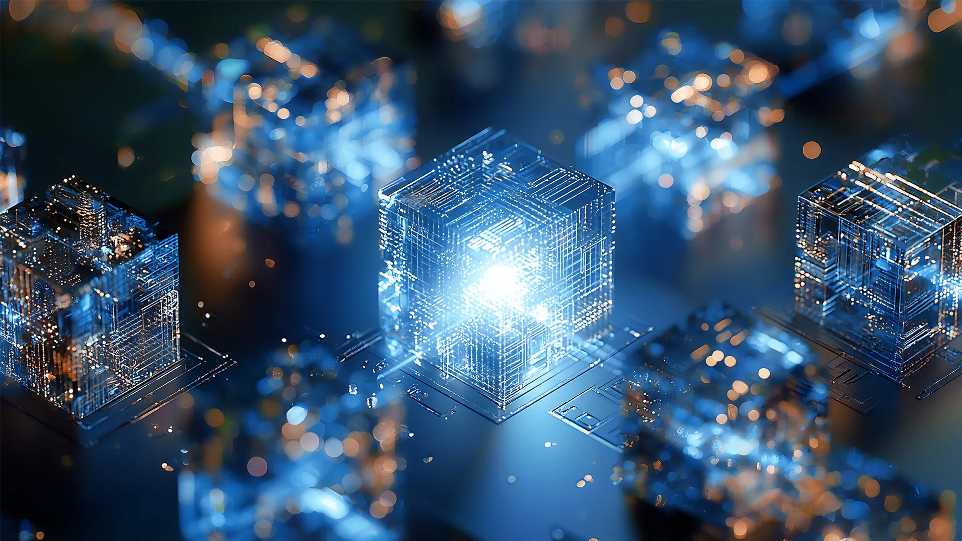 Ein leuchtender Würfel mit vielen kleinen Quadraten